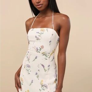 Catch the Bouquet Cream Floral Halter
Lace-Up Mini Dress